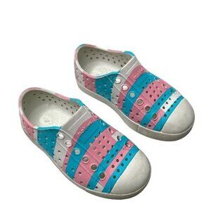 Native Kids Pink Blue Stripe Jefferson Slip-On water outdoor Shoes Child size 7